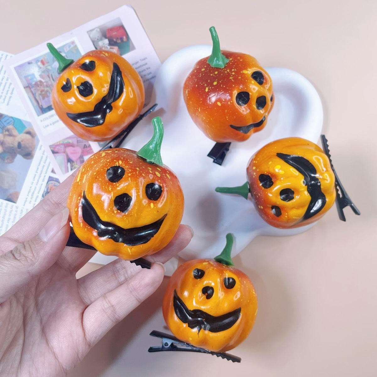 Halloween Barrettes Small Pumpkin Simulation Face