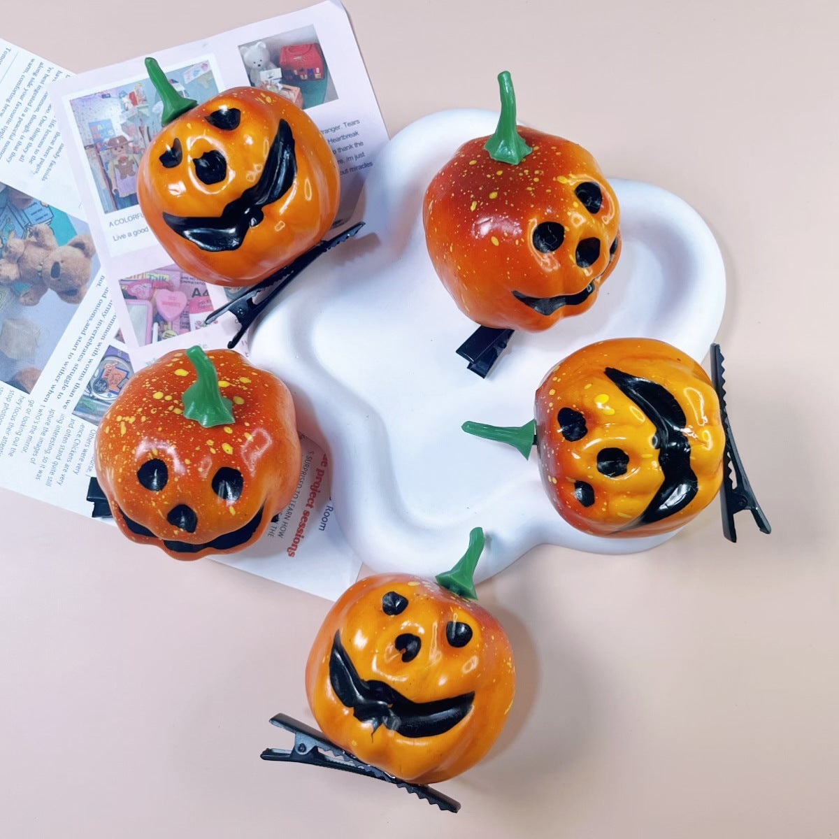 Halloween Barrettes Small Pumpkin Simulation Face